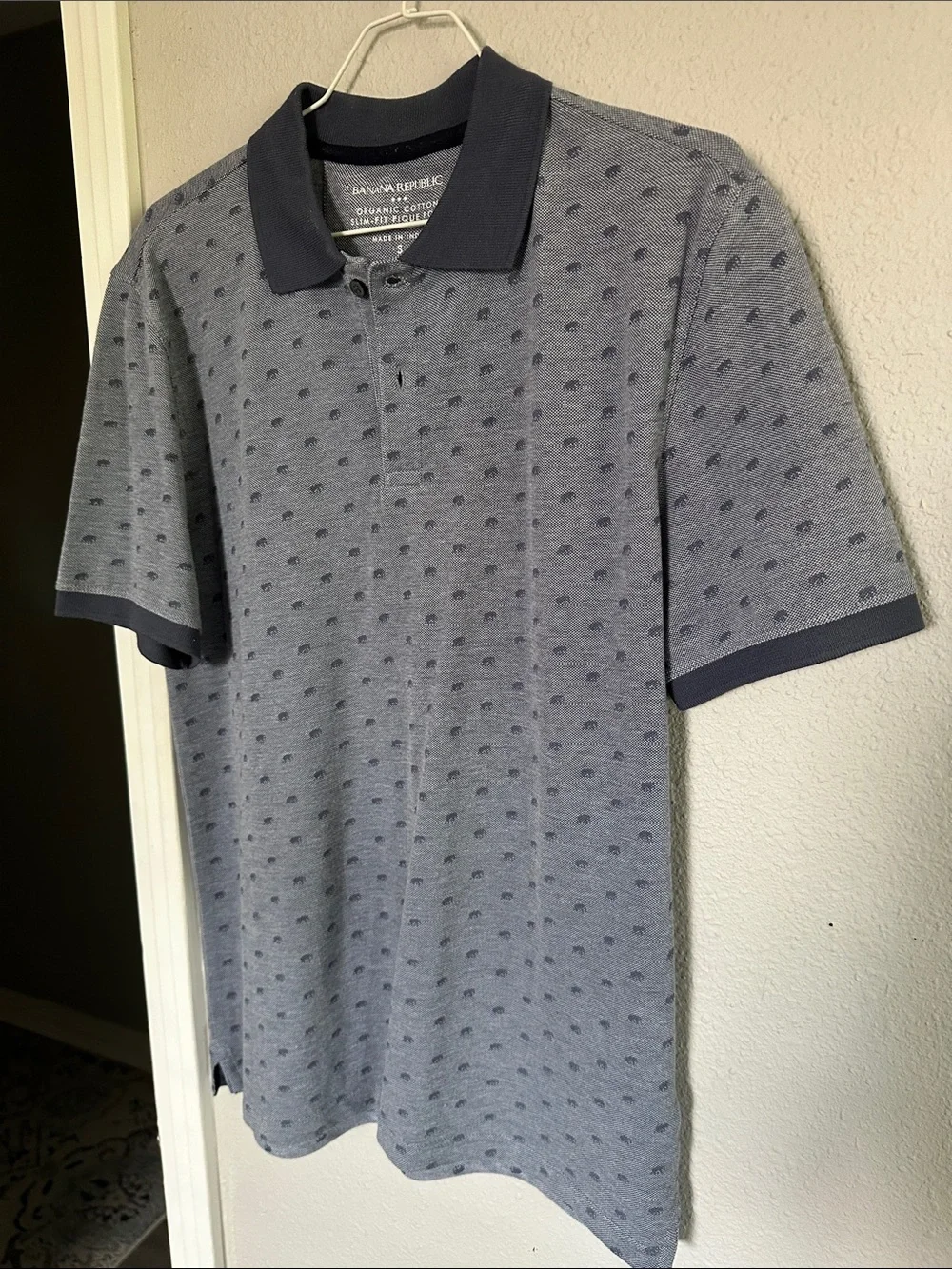 Banana Republic Men's Slim-Fit Heather Gray Polo with Navy Trim